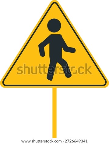 Yellow Triangular Warning Sign for Pedestrians Crossing with Walking Person Silhouette for Road Safety