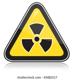 Yellow triangular warning sign of radiation hazards