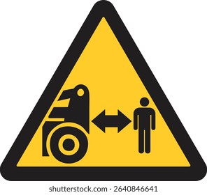 yellow triangular warning sign, showing a person and a forklift, indicating the need for safe distance