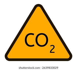Yellow triangular warning symbol displaying the chemical formula of carbon dioxide, representing the dangers of greenhouse gas emissions and environmental pollution