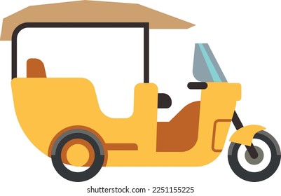 Yellow tricycle icon. Passenger motor wheel transport