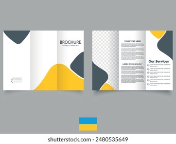 Yellow trifold brochure. Creative Construction trifold brochure template or company profile.