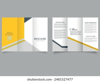 Yellow trifold brochure. Creative Construction trifold brochure template or company profile, Corporate construction brochure.