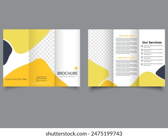 Yellow trifold catalog template. Brochure design, cover, annual report, poster, Trifold flyer