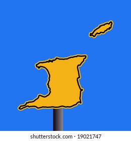 yellow Trinidad map warning sign on blue illustration