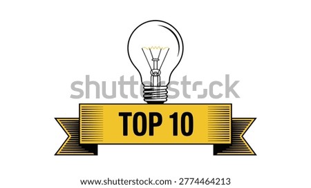 Yellow trophy pedestal with glowing light bulb and ten