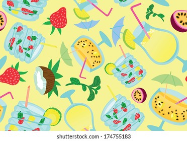 Yellow Tropical Cocktail Seamless Background