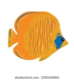 Yellow tropical fish lives in exotic coral reef. Swims in ocean, sea or aquarium. Vector square illustration on transparent background.