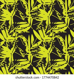 Botanischer, nahtloser, gelber tropischer Leaf-Hintergrund, der für Modedrucke, Grafiken, Hintergründe und Kunsthandwerk geeignet ist
