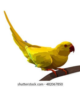 Yellow tropical parrot spread wings and tree colorful sitting realistic vector.