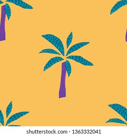 Yellow tropical plant herb palm tree seamless pattern floral inspiration graphic design typography element. Hand drawn postcard. Cute simple primitive vector paper cutout collage style