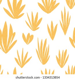 Yellow tropical plant herb succulent seamless pattern floral inspiration graphic design typography element. Hand written postcard. Cute simple primitive vector paper cutout collage style