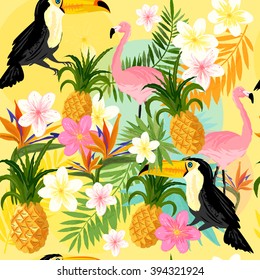 Yellow tropical seamless vector.