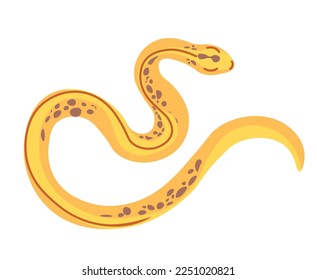 Yellow tropical snake, isolated animals and reptiles living in exotic habitats and location area. Toxic serpent, zoo creature, nature environment. Viper curling and crawling. Vector in flat style