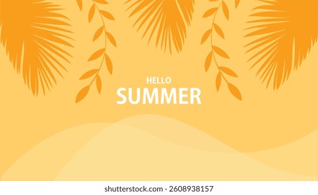 Yellow Tropical Summer Background with Palm Leaves. Minimalistic Summer Creative Flat Design.2