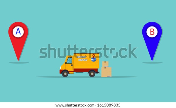 Yellow truck with boxes. Delivery service.\
Delivery van. Vector illustration of yellow car and packages.\
Cardboard boxes.