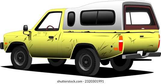 yellow truck car retro classic vintage oldschool back side vector illustration