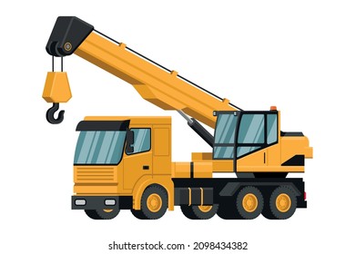 Yellow truck crane 3d heavy machinery on white background