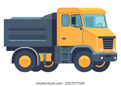 Yellow truck delivering heavy machinery over white