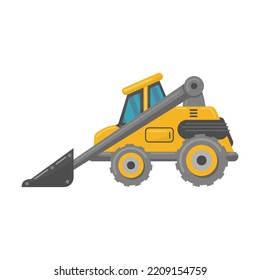 Yellow truck flat vehicle. Cartoon excavators, crane trucks, tractors and bulldozers isolated vector illustration. Building machines and industry concept