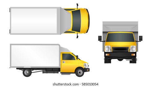 Yellow truck template. Cargo van Vector illustration EPS 10 isolated on white background. City commercial vehicle delivery