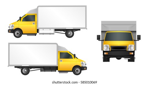 Yellow truck template. Cargo van Vector illustration EPS 10 isolated on white background. City commercial vehicle delivery