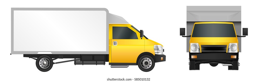 Yellow truck template. Cargo van Vector illustration EPS 10 isolated on white background. City commercial vehicle delivery