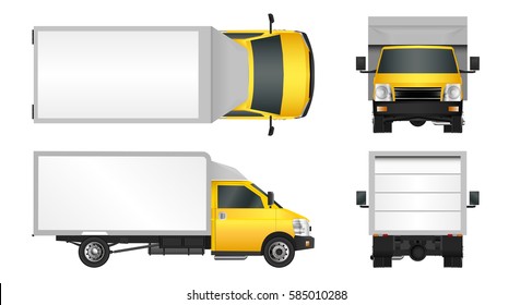Yellow truck template. Cargo van Vector illustration EPS 10 isolated on white background. City commercial vehicle delivery