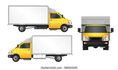 Yellow truck template. Cargo van Vector illustration EPS 10 isolated on white background. City commercial vehicle delivery