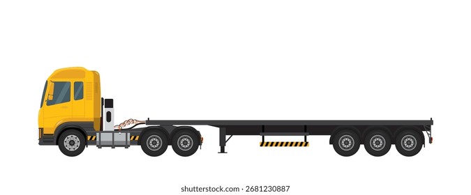 Plantilla de camión amarillo sin contenedor sobre fondo blanco. Ilustración vectorial 10.