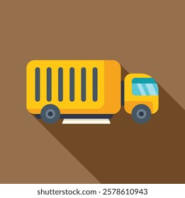 Yellow truck transporting goods using cargo container, side view