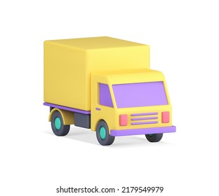 Yellow truck van logistic delivery service courier automobile container realistic 3d icon vector illustration  Cargo auto shipment distribution commercial business import export goods transportation