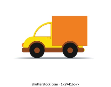 yellow truck, vector flat illustration