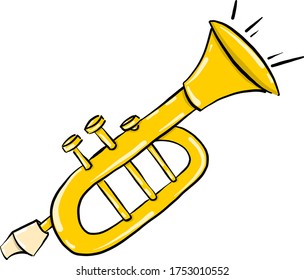 Yellow trumpet , illustration, vector on white background