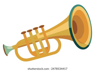 A yellow trumpet with a teal trim isolated on a white background. Vector illustration