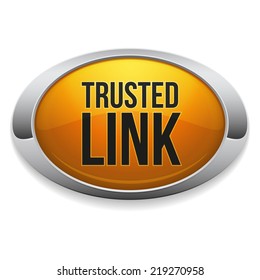 Yellow trusted link button with metallic border on white background