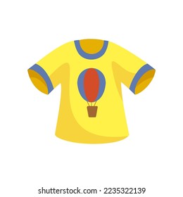 Yellow t-shirt for babies and kids cartoon illustration. Hand drawn shirt on white background. Childrens wardrobe, fashion concept