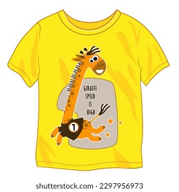 YELLOW T-SHIRT. HAPPY GIRAFFE. VECTOR ILLUSTRATION