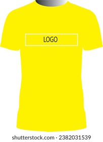 Yellow t-shirt mock up view, isolated on white. Male model wear plain yellow shirt mockup. Tshirt design template. Blank tee for print