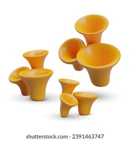 Yellow tubular corals in plasticine style. Decorative element for landscape of underwater world. Inhabitant of oceanic, seabed. Vector object, view from different sides