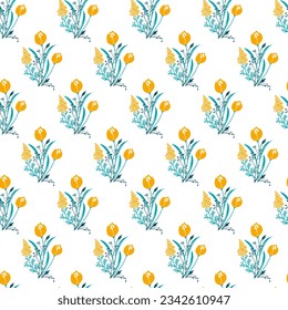 Yellow Tulip Blooms Symphony Vector Seamless Pattern can be use for background and apparel design