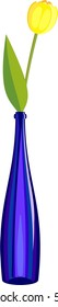yellow  tulip in a blue bottle