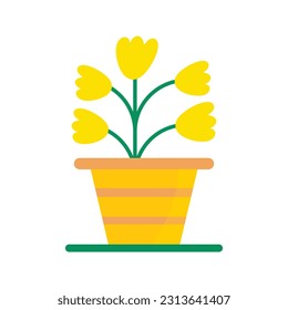 yellow tulip flowerpot vector illustration
