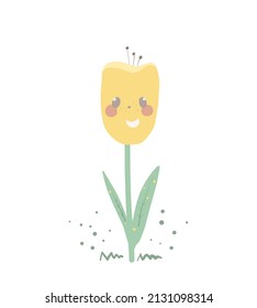 Yellow tulip. Hand-drawn vector flower character.

