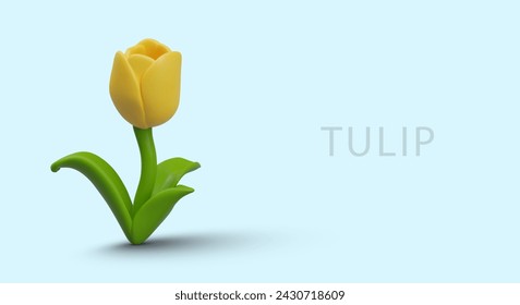 Yellow tulip on blue background. Welcome horizontal concept in realistic style