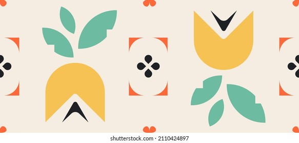 Yellow tulip pattern. For background, textile, paper, packaging, covers and postcards. Spring and autumn vibes. Flowers pattern with cards. 
