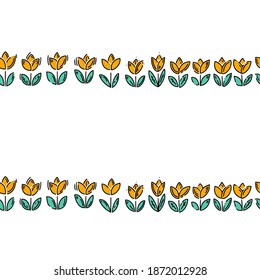 Yellow Tulip pattern. Hand drawn pattern in doodle style. Vector image, clipart, editable details.