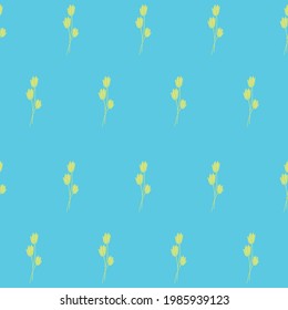 Patrones de tulipán amarillo sobre fondo azul, decorativo, vector