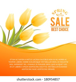 Yellow tulip spring flowers bouquet for sale. Vector illustration.