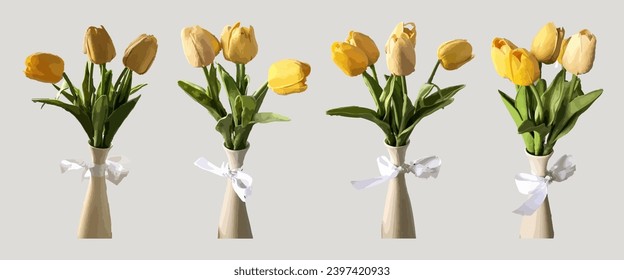 Yellow Tulip in white jar. 4 different view